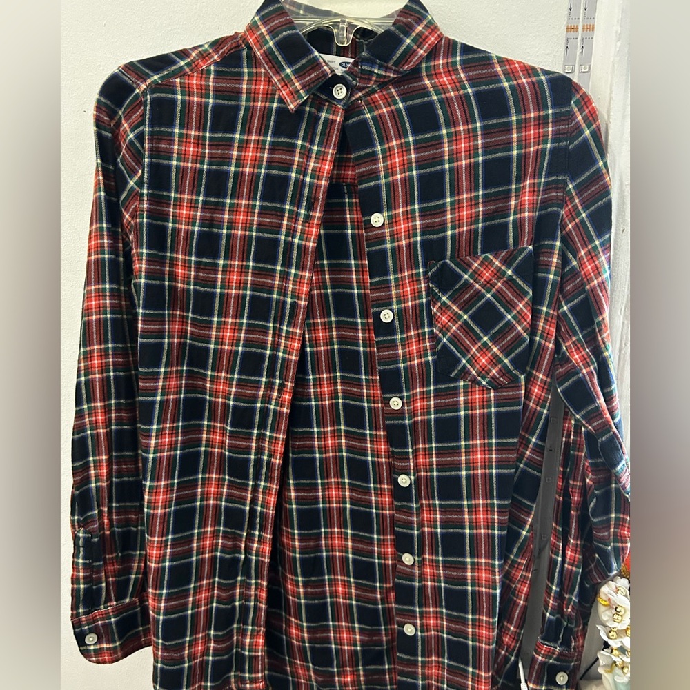 Old Navy Red and Blue Casual Button Down Shirt